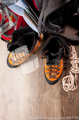 Image of backpack and shoes backpackers