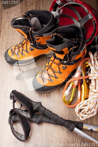 Image of Hiking boots with trekking poles