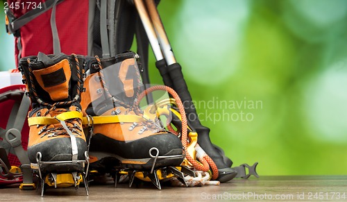 Image of backpack and shoes backpackers