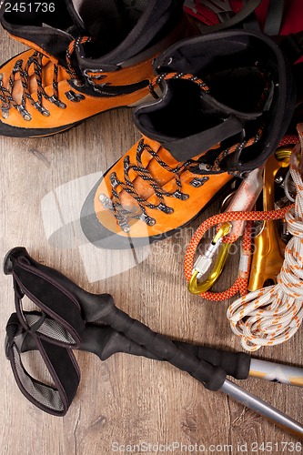 Image of Hiking boots with trekking poles