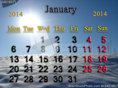 Image of calendar for the January of 2014