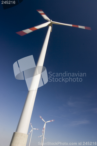 Image of Windfarm against dark blue sky