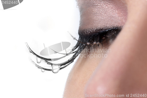 Image of Woman With Tears Dripping from Her Eyelashes