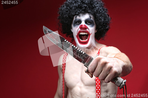 Image of Spooky Clown Holding a Bloody Knife