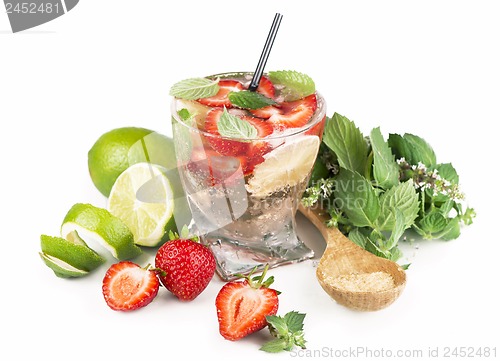 Image of mojito strawberry cocktails on a white background