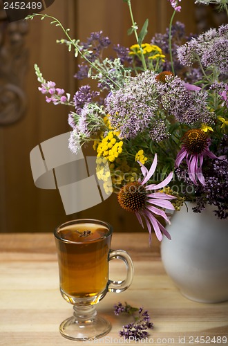 Image of Still life from medicinal herbs, herbal tea