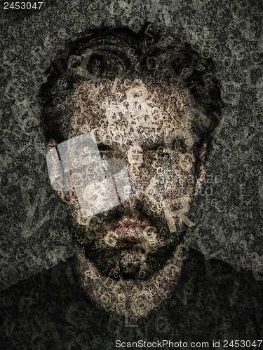 Image of human face in letters