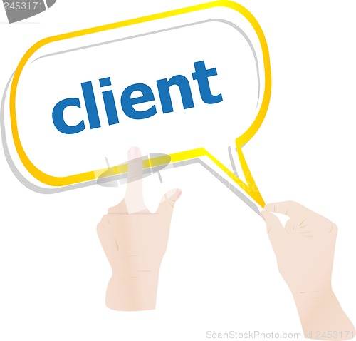 Image of hands holding abstract cloud with client word