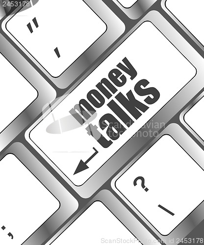 Image of computer keyboard with keys arranged to form the words money talks