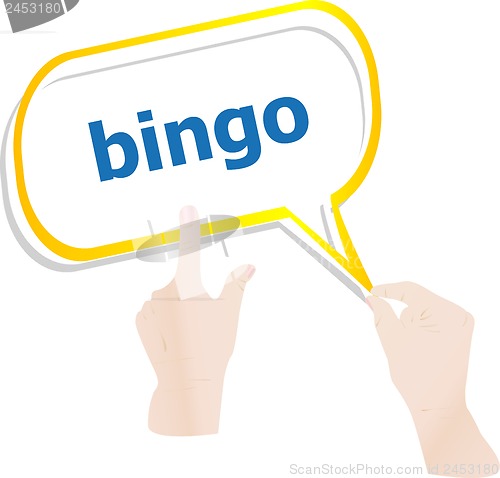 Image of hands holding abstract cloud with bingo word