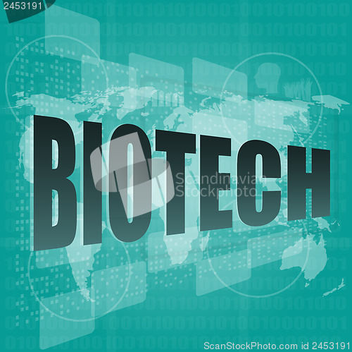 Image of biotech words on digital touch screen interface