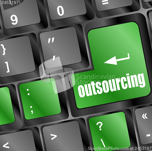 Image of outsourcing button on computer keyboard key