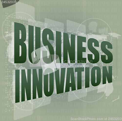 Image of business innovation word on digital screen, mission control interface hi technology