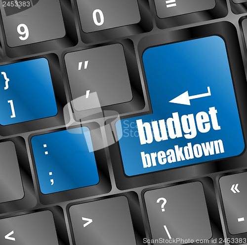 Image of budget breakdown words on computer pc keyboard