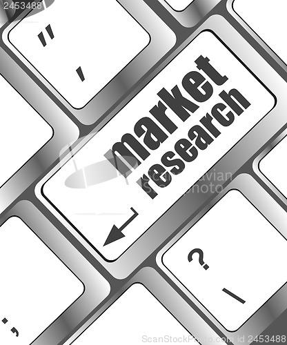 Image of key with market research text on laptop keyboard