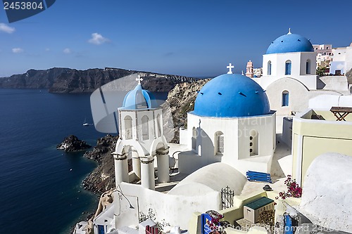 Image of Blue and white church of Oia village 