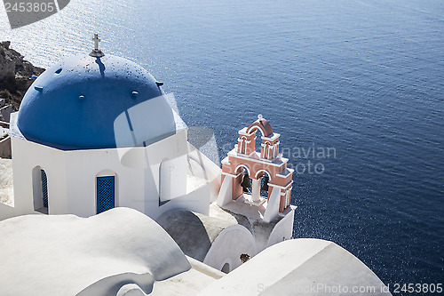 Image of Blue and white church of Oia village