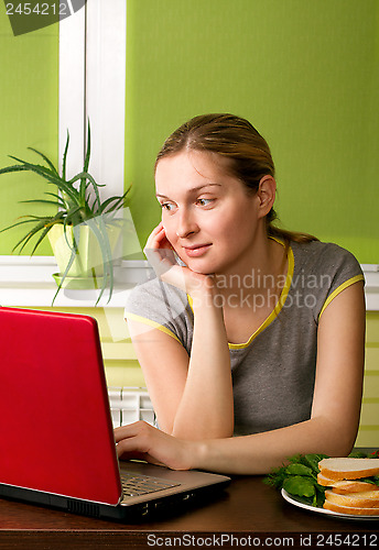 Image of Cute Pregnant Woman On Kitchen