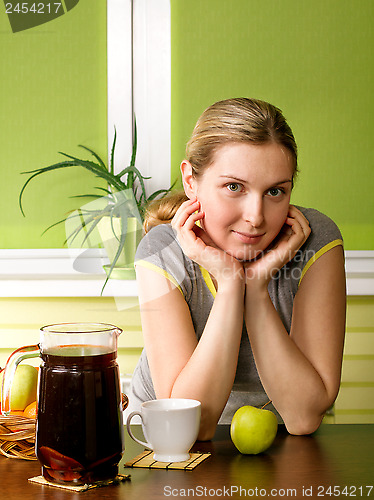 Image of Cute Pregnant Woman On Kitchen