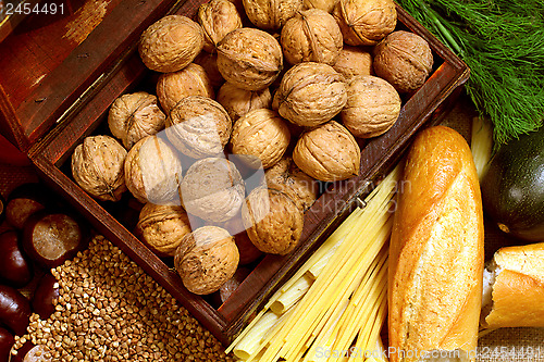 Image of Still Life with Chest, Nuts, Pumpkin, Bread 