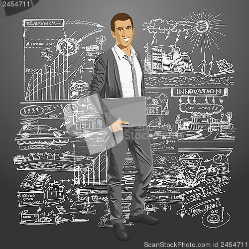 Image of Vector Businessman With Laptop