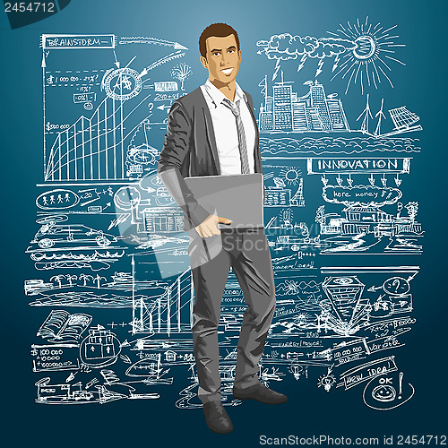 Image of Vector Businessman With Laptop