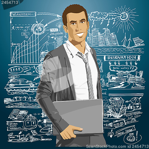 Image of Vector Businessman With Laptop