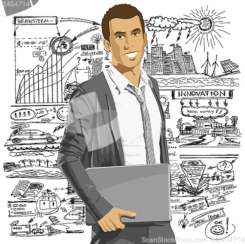 Image of Vector Businessman With Laptop