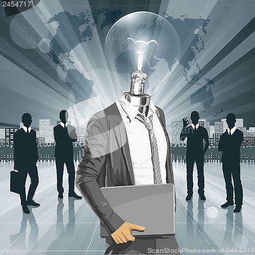 Image of Lamp Head Man With Laptop