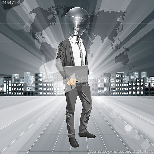 Image of Lamp Head Man With Laptop