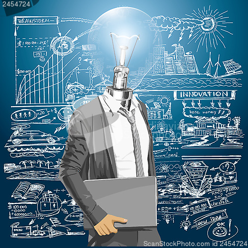 Image of Lamp Head Man With Laptop