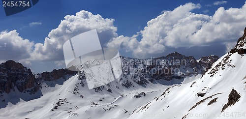 Image of Panorama of snowy mountains in nice day