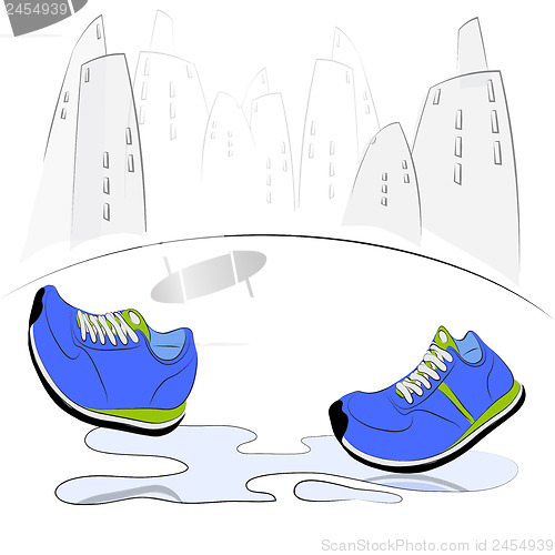 Image of Sneakers walking through puddle