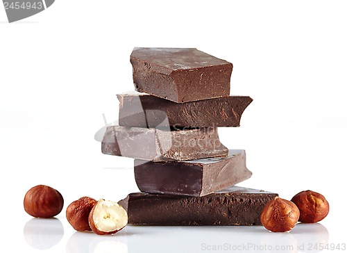 Image of Chocolate pieces on a white background