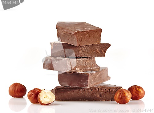 Image of Chocolate pieces on a white background