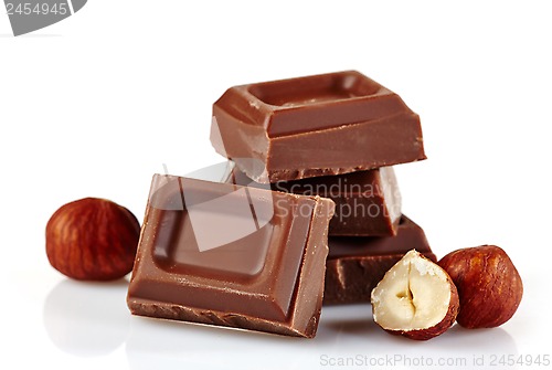 Image of Chocolate pieces on a white background