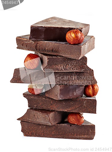 Image of Chocolate pieces on a white background