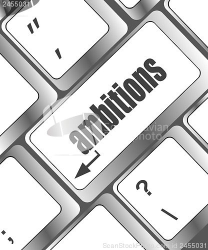 Image of computer keyboard with ambitions button - business concept