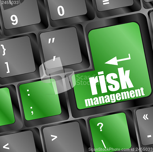 Image of Keyboard with risk management button, internet concept