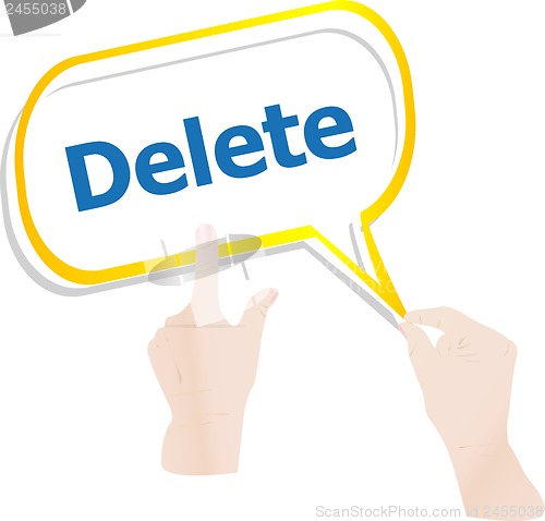 Image of hands holding abstract cloud with delete word