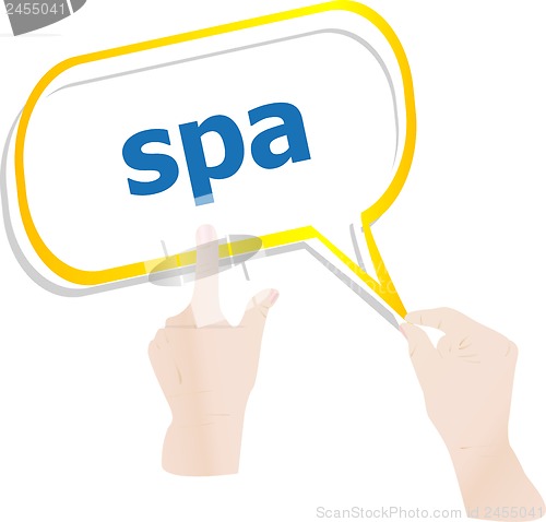 Image of hands push word spa on speech bubbles