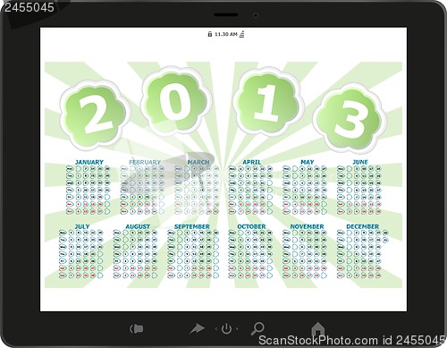 Image of Calendar for 2013 in tablet PC isolated on white background