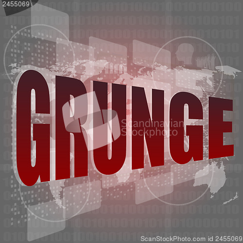 Image of grunge words on digital touch screen interface