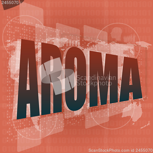 Image of aroma word on digital screen, mission control interface hi technology