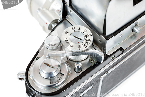 Image of detail of retro old vintage analog photo camera