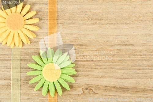 Image of wooden board for spring message with flowers