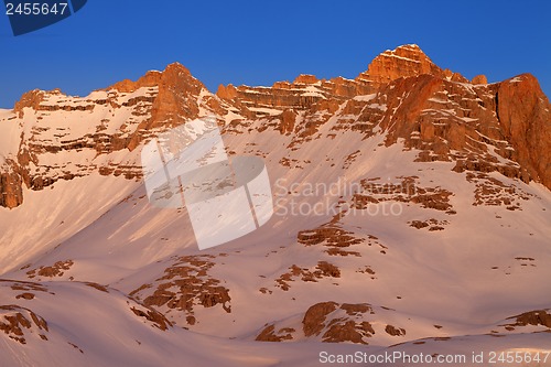 Image of Sunrise in snowy mountains