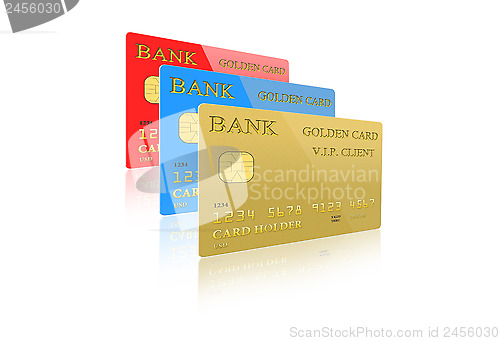 Image of three credit cards isolated on white background