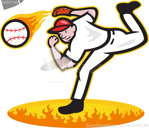 Image of Baseball Pitcher Throwing Ball On Fire