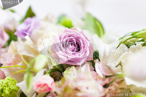 Image of Tables decorated with flowers. Closeup details